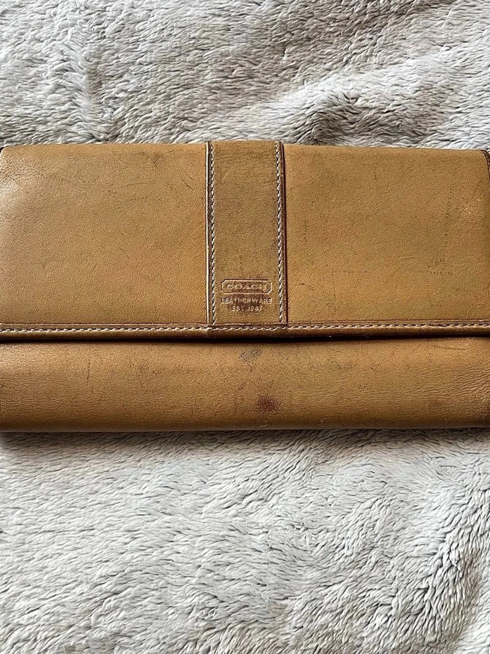 Coach Brown Saddle Leather Tan Zipper Wallet Clutch